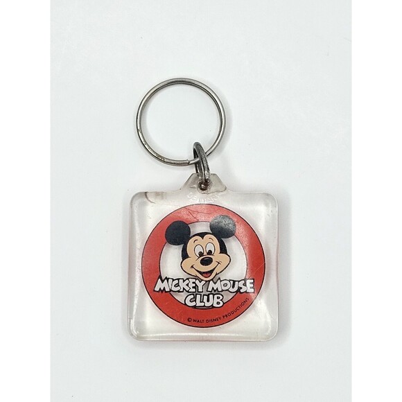 Vintage Keychain MICKEY MOUSE CLUB Acrylic Key Fob Ring WALT DISNEY Made DENMARK - Picture 1 of 3